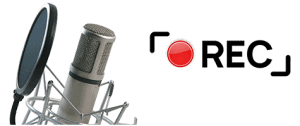 Reklam seslendirme mikrofon ve kayıt simgesi fotoğrafı